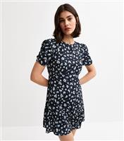 Women's Blue Floral Print Tiered Hem Mini Dress New Look