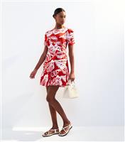 Women's Red Shell Print Mini Dress New Look
