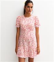 Women's Pink Crepe Fruit and Strawberry Print Tiered Hem Mini Dress New Look