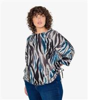 Women's Plus Size Grey Zebra Drawstring Top Curves Apricot New Look