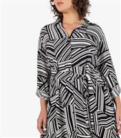 Women's Plus Size White Geometric Shirt Midi Dress Curves Apricot New Look