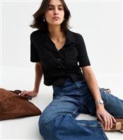 Women's Black Jersey Pique Short Sleeve Shirt New Look