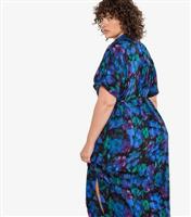Women's Plus Size Blue Floral Midi Shirt Dress Curves Apricot New Look