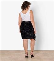 Women's Plus Size Black Velvet Sequin Skirt Curves Apricot New Look