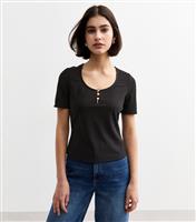 Women's Black Ribbed Scoop Neck Top New Look