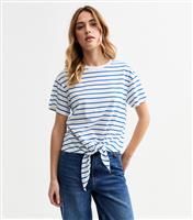 Women's Blue Striped Tie Front T-Shirt New Look