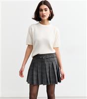Women's Grey Checked Box Pleat Mini Skirt New Look