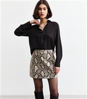 Women's Grey Faux Leather Snake Print A-Line Mini Skirt New Look