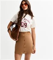 Women's Tan Faux Suede Button Detail Mini Skirt New Look