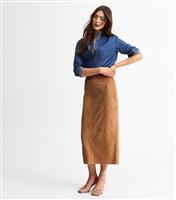 Women's Tan Faux Suede Midi Skirt New Look