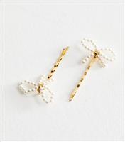 Pack of 2 Gold Faux Pearl Bow Hair Slides New Look