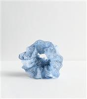 Light Blue Broderie Anglaise Frill Scrunchie New Look
