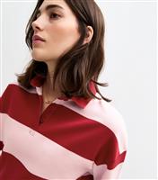 Women's Pink Rugby Stripe Short Sleeve Polo Top New Look