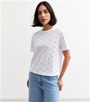 Women's White Broderie Anglaise Boxy Tee New Look