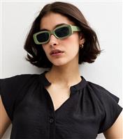 Light Green Rectangle Frame Sunglasses New Look