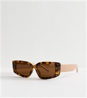 Brown Two Tone Rectangle Frame Sunglasses New Look