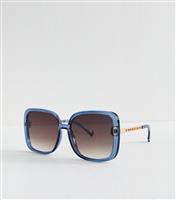 Navy Oversize Square Chain Temple Sunglasses New Look