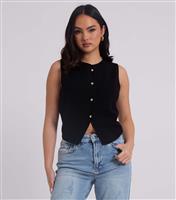 Women's Black Button Through Vest Urban Bliss New Look
