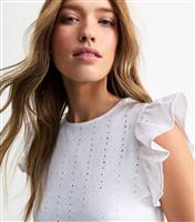 Women's White Broderie Anglaise Frill Trim Vests New Look