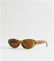 Dark Khaki Oval Frame Sunglasses New Look