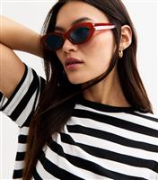 Red Oval Frame Sunglasses New Look