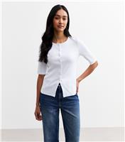 Women's White Button Front Rib Jersey Top New Look