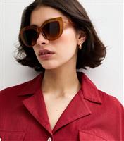 Burnt Orange Chunky Round Cat Eye Sunglasses New Look