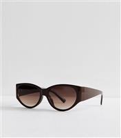 Dark Brown Oval Sunglasses New Look