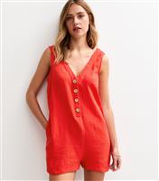 Women's Red Crinkle Texture Sleeveless Playsuit New Look
