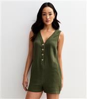 Women's Khaki Crinkle Texture Sleeveless Playsuit New Look