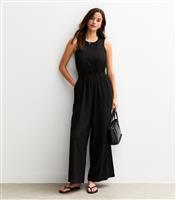 Women's Black Linen Look Tie Back Jumpsuit New Look