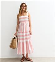 Women's Red Striped Textured Tiered Midi Beach Dress New Look