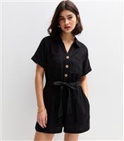 Women's Black Utility Belted Playsuit New Look