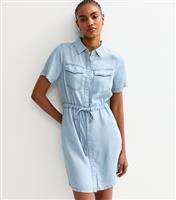 Women's Tall Blue Denim Drawstring Waist Mini Dress New Look