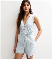 Women's Light Blue Broderie Anglaise Belted Playsuit New Look