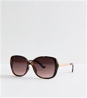 Dark Brown Round Frame Sunglasses New Look