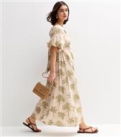 Women's White Palm Tree Print Bow Back Midi Dress New Look