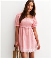 Women's Red Striped Embroidered Puff Sleeve Mini Dress New Look