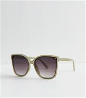 Olive Green Oversize Overlay D Frame Sunglasses New Look