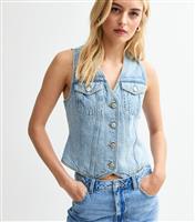 Women's Tall Blue Light Wash Denim Waistcoat New Look