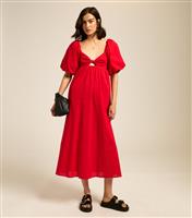 Women's Red Puff Sleeve Knotted Front Midi Dress New Look