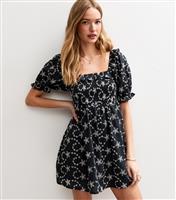 Women's Navy Broderie Embroidered Milkmaid Mini Dress New Look