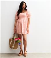 Women's Pink Broderie Embroidered Milkmaid Mini Dress New Look
