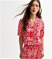 Women's Red Palm Leaf Print Shirt New Look