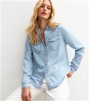 Women's Tall Light Blue Long Sleeve Denim Look Shirt New Look