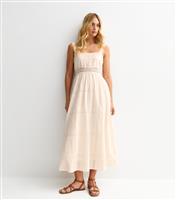 Women's Cream Broderie Anglaise Lace Trimmed Square Neck Midi Dress New Look