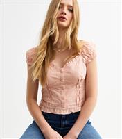 Women's Pink Floral Embroidered Buttoned Milkmaid Top New Look