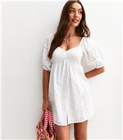 Women's White Striped Embroidered Sleeve Mini Dress New Look