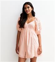 Women's Light Pink Striped Embroidered Sleeve Mini Dress New Look