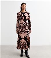 Women's Black Floral Print Slit Hem Midi Dress New Look